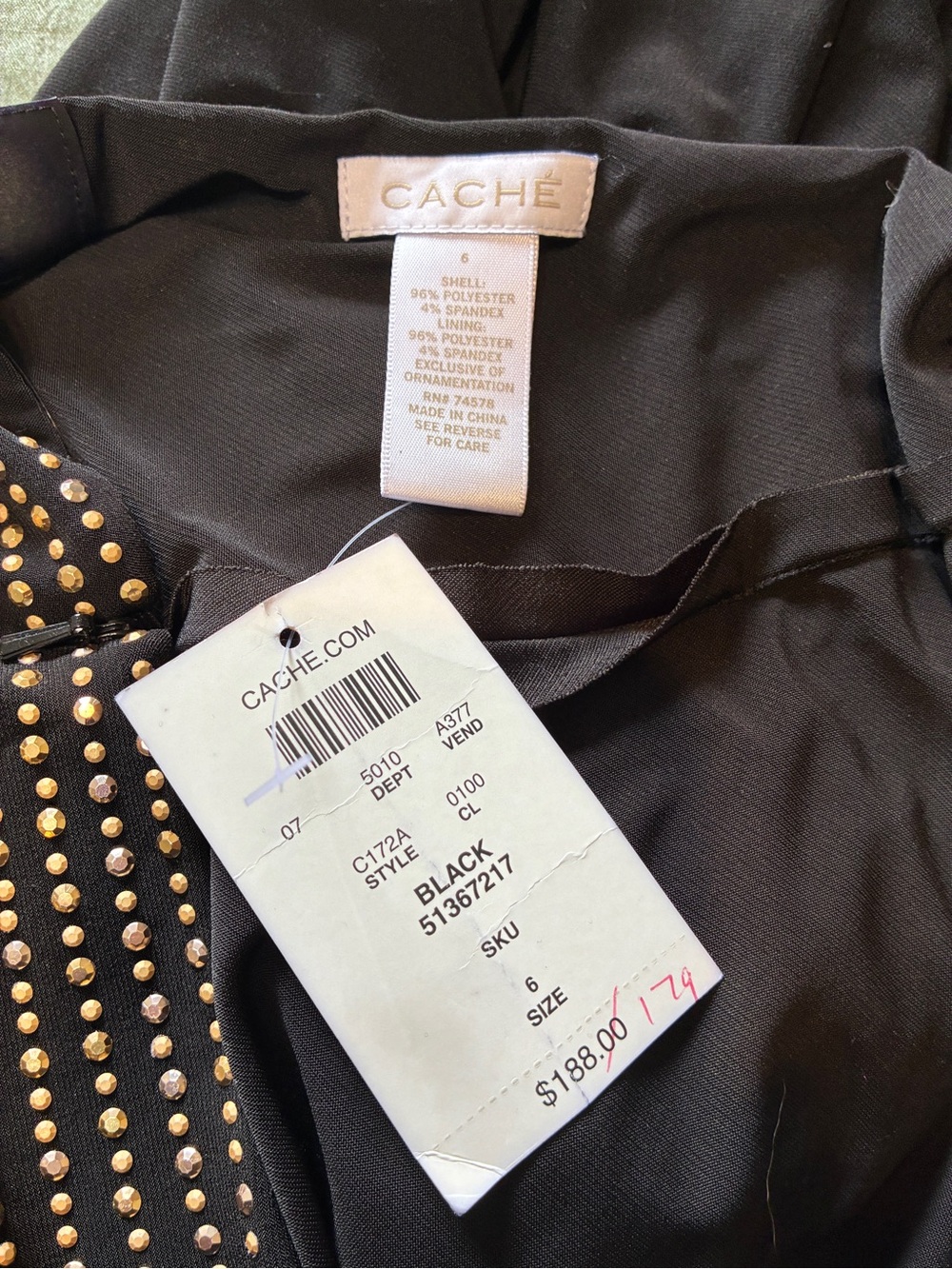 NWT Cache Size 6 One Shoulder Black and Gold Dress - Picture 7 of 12